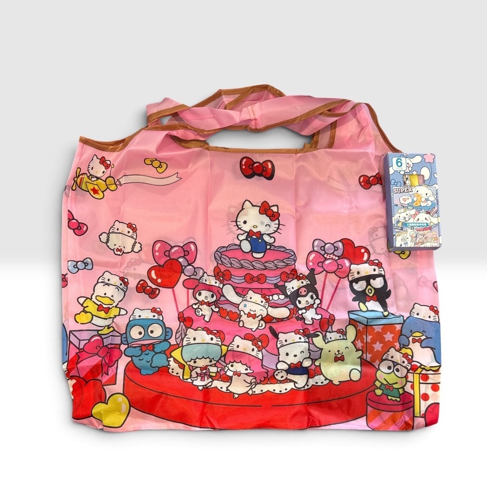 Sanrio Hello Kitty and Friends Large Reusable Shopping Bag Foldable Pink Pouch